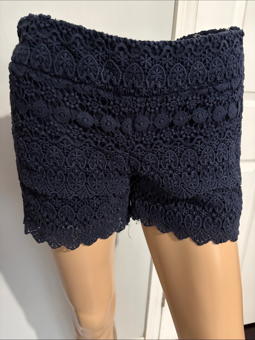 LOFT Navy Crochet Lace High-Waist Shorts
